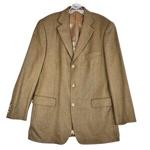 Alan Flusser Mens 42L Blazer Brown Wool Herringbone Tweed Sport Coat 3 Button